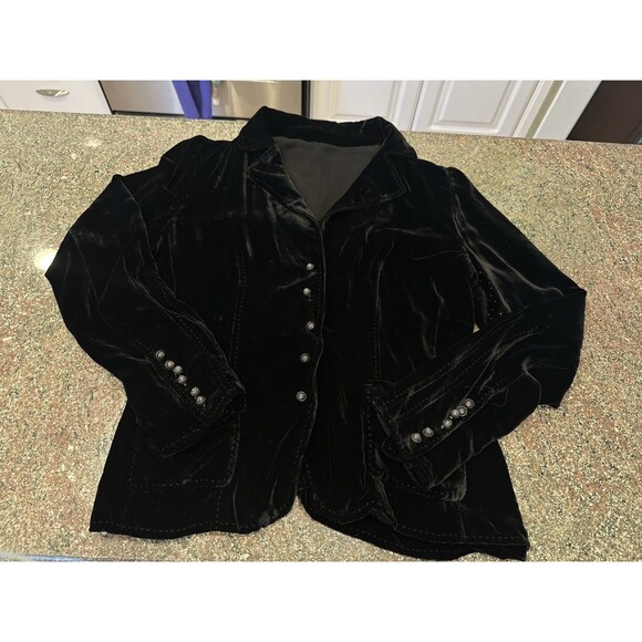 Black Velvet Long Sleeve Button Up Blazer  Jacket Shacket Womens S - Picture 8 of 11